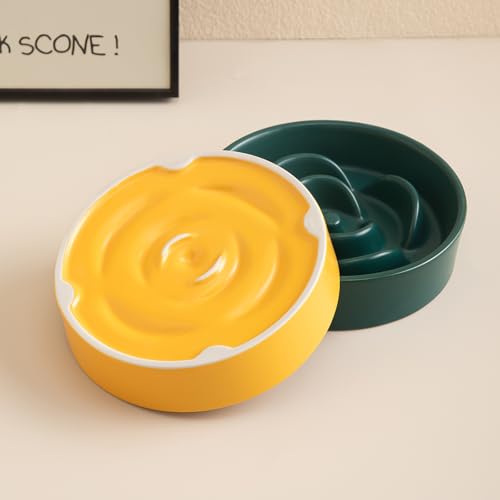 6'' Ceramic Slow Feeder Dog Bowls - Petal Shape Modern Dog Food Dish for Cats and Small Breed Dogs, Puzzle Maze Bowl to Slow Down Eating, Anti-Gulping, Dishwasher & Microwave Safe, Yellow - color: Yellow, size: 6 inch