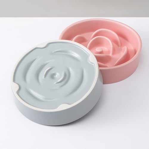 6'' Ceramic Slow Feeder Dog Bowls - Petal Shape Modern Dog Food Dish for Cats and Small Breed Dogs, Puzzle Maze Bowl to Slow Down Eating, Anti-Gulping, Dishwasher & Microwave Safe, Grey - color: Grey, size: 6 inch