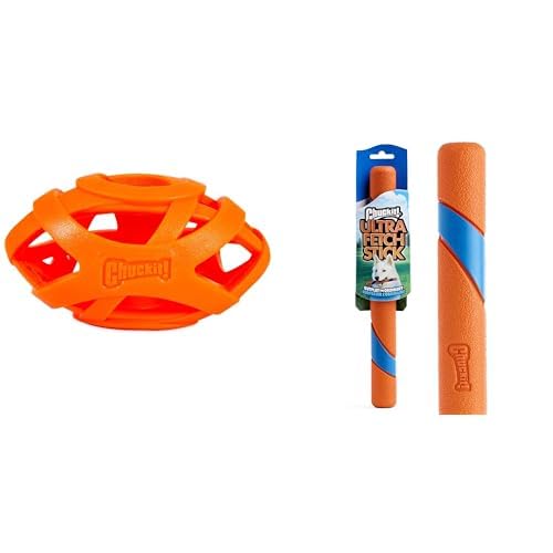 Chuckit! Air Fetch Football Dog Toy & Ultra Fetch 12 Inch Stick Bundle - Interactive Outdoor Dog Toys for All Breeds