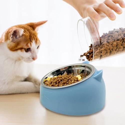 Stainless Steel Cat Food Bowl with Non-Slip Base, Easy to Clean Pet Feeding Dish, Food-Grade Pet Bowl for Cats and Small Pets - color: Blue, size: 200ML