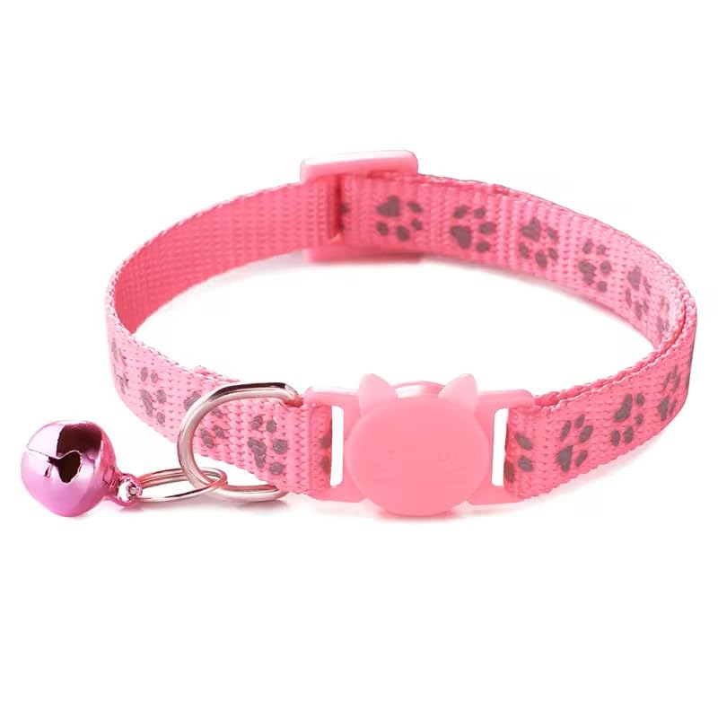 Cat Collar Breakaway Safety with Bell, Cute Reflective Paw Print Pattern (Pink) - color: Pink