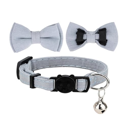 Breakaway Cat Collar, Removable Bowtie, Clear Bell, Safe Release, Quick Release.(Solid Blue) - color: Solid Blue