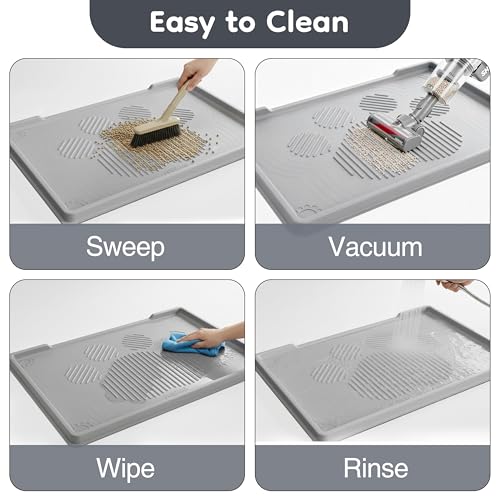 ISSEVE Cat Litter Mat 40" x 28" XL, Extra Large Silicone Mat for Litter Box, 1.38" Raised Edge Urine Waterproof Litter Trapping Mat Pad for Scatter Control, Soft on Kitty Paws, Protect Floor (Grey) - color: Light Grey