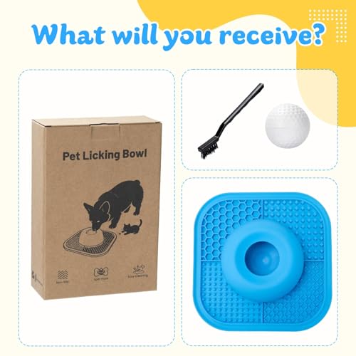 Slow Feeder Dog Bowls & Lick Mat for Liquid and Thick Treat, Anti-Slip Dog Lick Bowl with Interactive Rolling Ball, 5/6 Cup Pup Licking Toy for Large Medium Small Dogs and Cats Blue - color: Blue