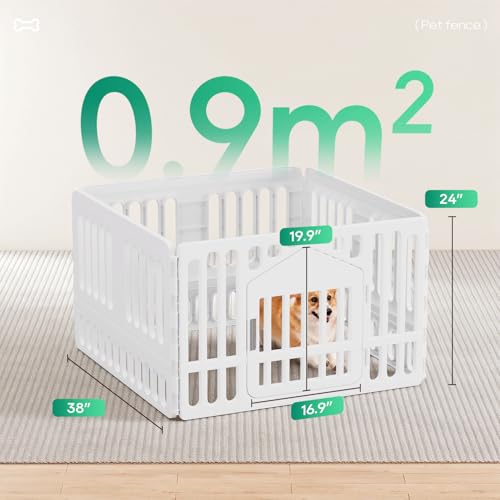 FDW Dog Playpen with Door, 24 Inch Puppy Play Pen for Small Dogs, Indoor Outdoor Plastic Pet Fence, Secure Locking Gate Pen, 38" L x 38" W x 24" H, White (4 Panels) - size: 4 Panels