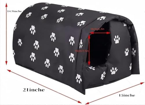 Cat House for Outdoor Cats in Winter, Feral Cat Shelter, Cat House Thickened Weatherproof Foldable, Stray Cats Shelter Rainproof and Sunscreen Oxford (Black, L)