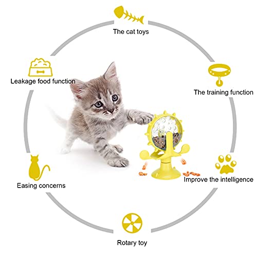 GLOGLOW Interactive Cat Puzzle Feeder, Windmill Treat Dispensing Cat Toy, Indoor Playtime, Suction Cup, Slow Feeding, for Cats, Kittens, and Puppies Training Rewards - color: yellow