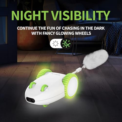PETGEEK Automatic Cat Mouse Toys Interactive Cat Toys for Indoor Cats, Smart Sensing Moving Electric Cat Toys with Catnip Wand, USB Rechargeable Remote Control Squeaky Mouse Cat Toy, 3 Catnip Tails - color: Green
