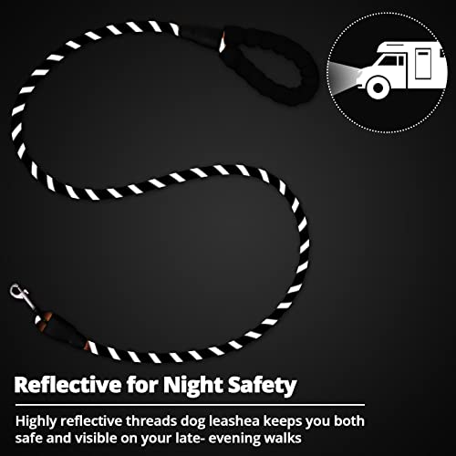 Rope Dog Leash 5 FT: Heavy Duty Leashes with Swivel Lockable Hook Reflective Threads Bungee and Padded Handle - Dog Lead for Large Small Medium Dogs Outside Walking Hiking Black - color: Black, size: 5ft*1/2''