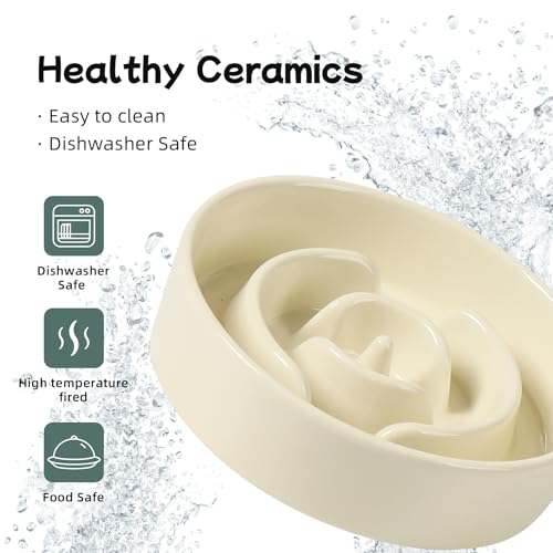 Havniva Ceramic Slow Feeder Dog Bowls, 0.9 Cups Dog Bowl Slow Feeding for Small Breed, 6.1inch Puzzle Dog Food Bowl Slow Feeder Non-Slip Anti-Gulping and Anti-Choking Reduces Bloating - color: 1 x Light Yellow-A, size: 6.1inch-New