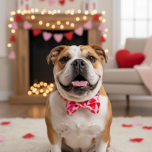 Valentine Dog Collar with Bow Tie, Holiday Quick-Release Red and Pink Heart with White Polka Dots Pattern for Small Medium Large Pets Puppies - color: Valentine Pink Heart, size: Medium-(12.5-20") Neck * 3/4" Wide
