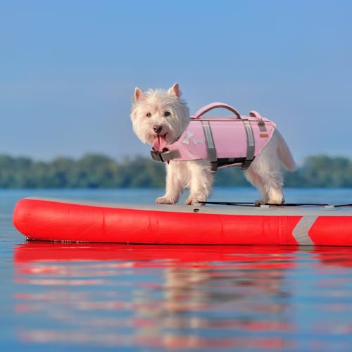 EMUST Dog Life Vests, Adjustable XS Dog Life Jacket with Rescue Handle, Puppy Flotation Vest for Small/Medium/Large Dogs, SakuraPink, XS - color: Sakura Pink, size: XS