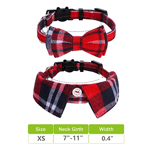 Faleela 2 Pack/Set Cat Collar with Cute Bow Tie and Bell,Breakaway Plaid Shirt Collar for Kitty Adjustable Safety - color: 2023new-Red