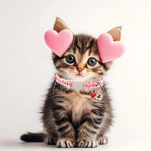 2 Pack Valentines Cat Collars - Valentine Breakaway Cat Collar with Bell, Pink and Red Heart Pendant, Adjustable Kitten Collars for Girl Boy Cats, Sweet Hearts - color: Pastel Hearts