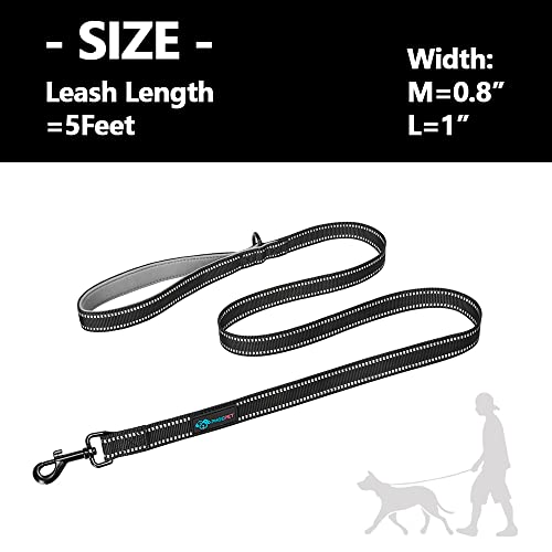 PHOEPET 5 Feet Heavy Duty Dog Leash - Reflective - Soft Padded Handle Traffic Grip for Extra Control (L,Grey) - color: Grey