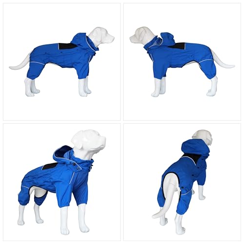 LOVELONGLONG Waterproof Dog Raincoat with Removable Hood – Outdoor Full Body Dog Jacket, Windproof Snowproof Shell Suit – All Season Pet Rain Gear Blue XXS - color: Blue, size: XXS (Back 9")