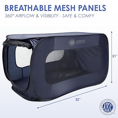 AKC 32-Inch Pop-Up Dog Kennel – Lightweight Travel Crate for Small Dogs – Foldable Indoor/Outdoor Pet Enclosure with Mesh Sides - color: Blue