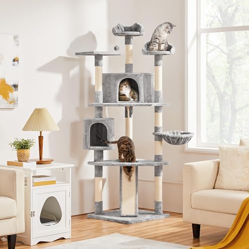 Yaheetech 79 inches Cat Tree Multi-Level Cat Tower with Scratching Post Indoor Cat Condo Pet Stand Play House Furniture Kitten Kitty Activity Center - color: Light Gray