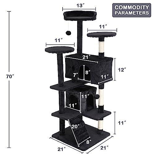 70'' Tall Multi-Level Cat Tree with Scratching Post, Platform, Condo, Tower and Funny Toy for Indoor Medium Cats - color: Dark Gray