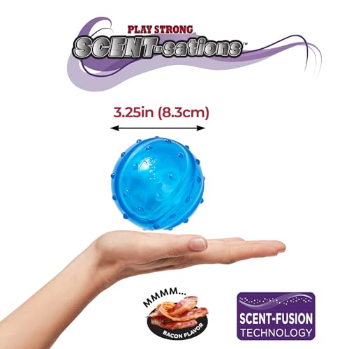 SPOT Play Strong Scent-sations Ball - Scent-Infused, Strong, Durable TPR Rubber, Heavy Duty Dog Toys for Aggressive Chewers up to 45lbs, Perfect for Puppies & Medium Breeds, 3.25in, Bacon Flavored - size: 3.25 in