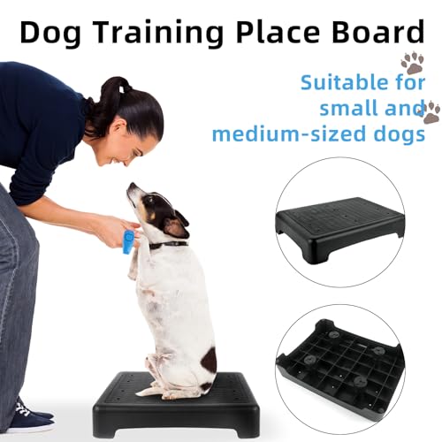 Dog Training Place Board with Whistle, Non-Slip Portable Dog Platform for Agility, Puppy Training Equipment for Small Medium Dogs 17.3"x13.4"x3.8" (Black)