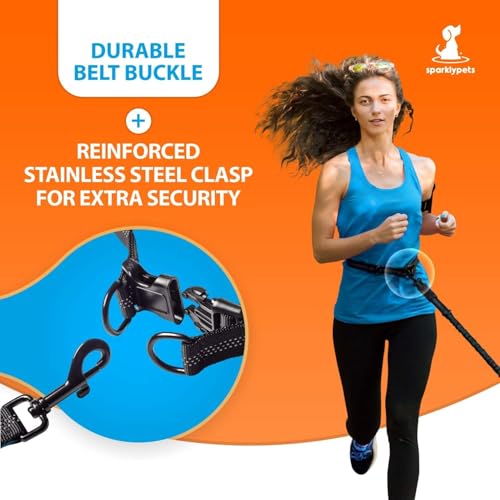 SparklyPets - Hands Free Dual Dog Leash for Medium and Large Male Dogs - Padded Handles, Reflective Stitches, No Pull, Tangle Free - Walking, Hiking, Jogging, Canicross Waist Leash - Gradient Blue - color: Gradient Blue, size: 2 dogs M/L