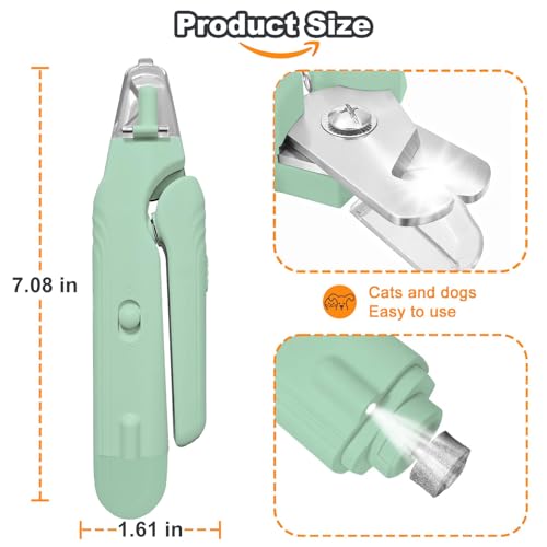 2-in-1 Dog Nail Grinder & Dog Nail Clippers Trimmers for Large Medium Small Dogs Cats Pets Claw Trimmer with LED Lights (Green) - color: Green