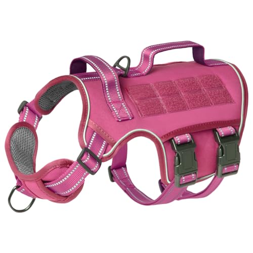 Tactical Dog Harness Medium Sized, Heavy Duty No Pull Dog Harness with Handle, Easy On and Off Service Dog Vest with Molle System, Reflective Pet Vest for Walking Hiking Training - color: Pink, size: M(Neck:17-23",Chest:22-32"),35-50 lbs