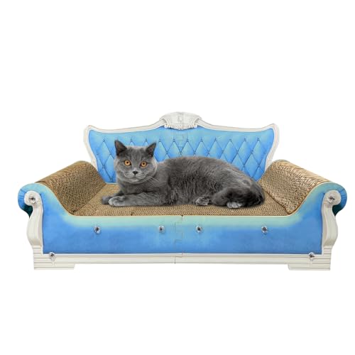 Luxury Cardboard Cat Scratcher Sofa Bed, Couch Shaped Scratching Board, Scratch Lounge with Catnip, Cat Scratcher for Indoor Cats Large Blue 25.4" Large - color: Blue Sofa