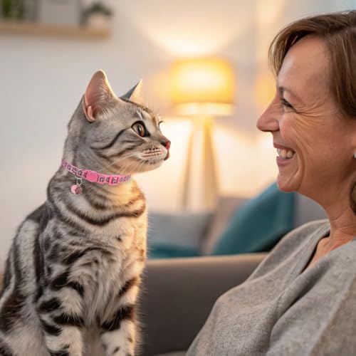 BINGPET Reflective Cat Collar Breakaway with Bells,3 Pack Kitten Collar for Girl Boy Cats with Cute Pendant Glow in The Dark,Adjustable 8''-11.8'',Pink - color: Reflective(Pink)-3pcs