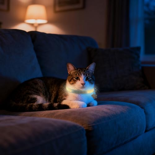 Personalised Glow in the Dark Cat Collar with Bell Flower Decoration, Custom UV-Printed Name & Phone Number, Luminous Adjustable Cat Collar Breakaway (Fluorescent Glow)