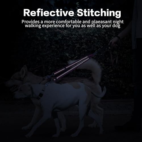 YAODHAOD Double Dog Leash,Two Dog Leash Splitter, No Tangle 360° Swivel Rotation Reflective Lead, Adjustable Length Bungee Heavy Duty Walking Training Dual Extension (Rose Red) - color: Rose Red