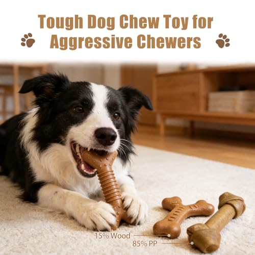 Dog Chew Toys for Aggressive Chewers, 3 Pack Nylon & Wood Teething Bone Toy Set with Chicken Flavor, Durable Tough Bones Chewing Toys for Medium & Large Dogs - style: 3Pack-Large
