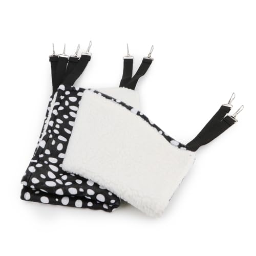 2 Pack Small Animal Hammock Soft Fleece Sleeping Bed for Mice Rat Chinchilla Guinea Pig Ferret Kitten Cat Rabbit (L: 20.83x13.76inch, Black White Dot) - size: L 19.7" x 13.4"