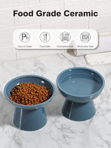 LoeJan Elevated Cat Food and Water Bowls Set, Extra Wide and Raised Ceramic Feeder, Anti-Vomit Whisker-Free Pressure Feeding Bowl for Kittens Adult Small Dogs (Deep Blue, Food Bowl) - color: Deep Blue, size: Single (Food Bowl)