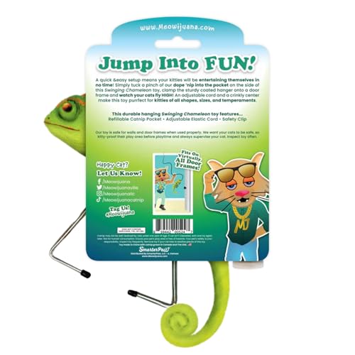 Meowijuana Chameleon Jump 'n' Jamb Door Hanging Cat Toy and Honeysuckle Haze Catnip Blend | Refillable Interactive Catnip Toy | Catnip Grown in North America - color: Chameleon & Honeysuckle Haze Blend