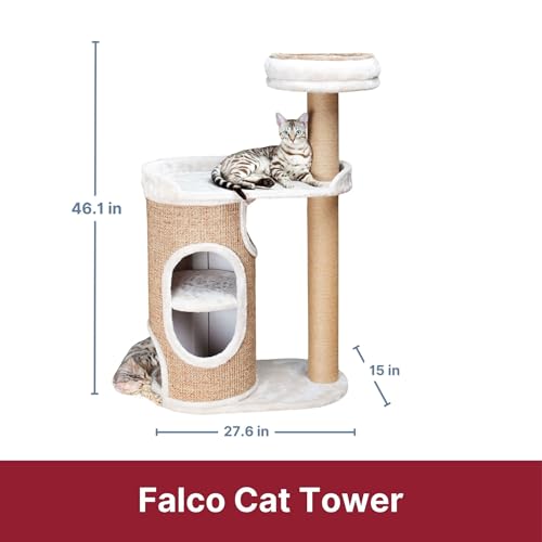 Trixie Falco 46-in Cat Tower, Sisal Scratching Posts, 2-Story Cat Condo, Plush Platforms, Removable Bed, Brown, 117 cm