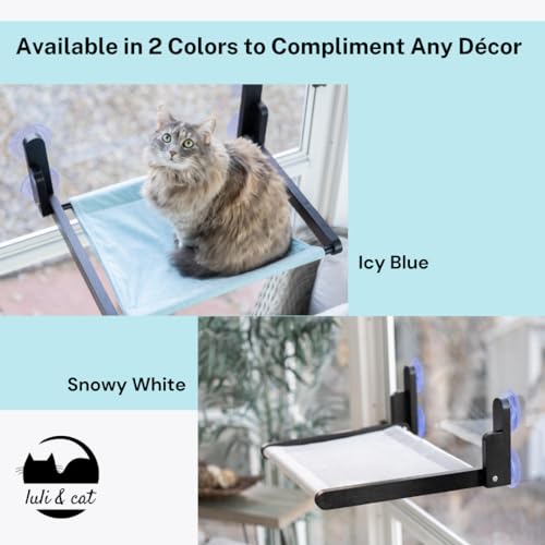 Luli & Cat Cat Window Perch: Cordless, Foldable Wooden Cat Window Hammock with Black Wood and White Fabric Seat