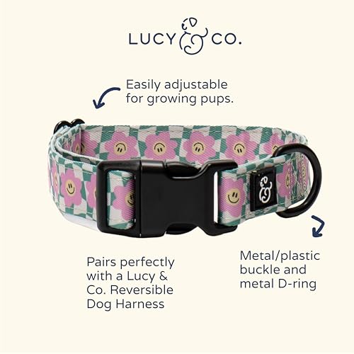 Lucy & Co. Dog Collar - Durable Lightweight Designer Collar for Pets - Adjustable Metal Safety Buckel. - Small - Green Pink Smiley - color: Just Chill, size: Small