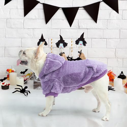 SCENEREAL Fleece Dog Sweaters Hoodie for Small Medium Large Dogs Girls Boys, Plush Fuzzy Dog Clothes Hoodies with Leash Hole, Winter/Fall Puppy Cold Weather Coat, Sherpa Hooded Sweatshirt, Purple S - color: Purple, size: Small