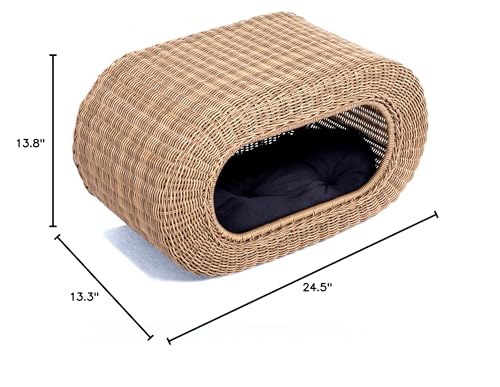 Fun Stackable Wicker Cat Hideaway House - Interactive Play Rattan Cat House for Indoor Cats Kitty, Pet Friendly Top/Side House Entry, Cat Bed Enclosed