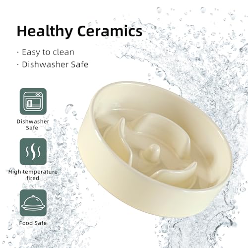 Havniva 6.1” Raised Slow Feeder Dog Bowls, 0.9 Cups Ceramic Dog Bowl Slow Feeding for Small Breed, Elevated Puzzle Dog Food Bowl with Wooden Stand Non-Slip Anti-Gulping & Anti-Choking - color: 1 x Light Yellow+Stand-A, size: 6.1inch