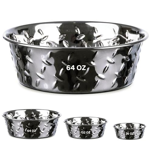 Palz&Co Stainless Steel Platinum Embossed Dog Bowl with Non Slip, No Spill Bottom - Food & Water Dish for Dog, Cat, Small Animals, Dishwasher Safe (Extra Large 64 oz) - size: XLg 64 oz