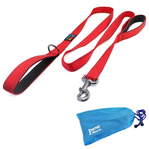 Powboro Double Handle Dog Leash, Heavy Duty Leash, Traffic Padded Handle, Reflective Stitching,6ft Long Dog Lead for Control All Dog Safety Training Walking Hiking (Red) - color: Red