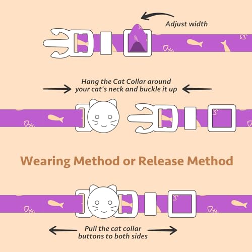 2 Pack Cotton Breakaway Cat Collar Orange and Purple Fish Pendant Cute Kitten Cat Collar with Bell - color: Orange&Purple