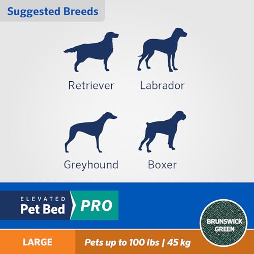 Coolaroo Pro Elevated Dog Bed - Low-Profile Access, Moisture-Resistant Cover, Breathable Fabric & Tool-Free Setup, Brunswick Green, Large - color: Brunswick Green, size: Large