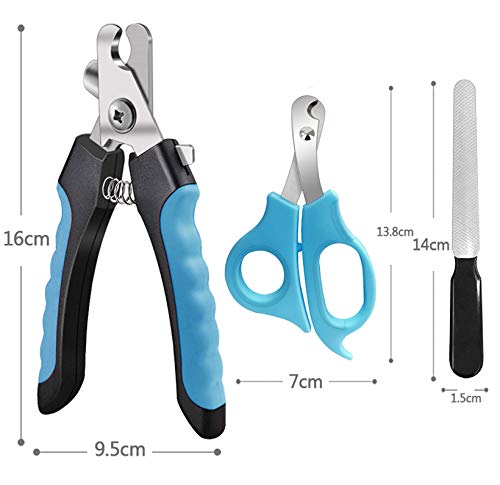 Pet Nail Clippers and Trimmers Set Safety Guard to Avoid Over Cutting Razor Sharp Blades Grooming Tool for All Small Large Dog Cat (Blue/Black) - color: Blue/Black