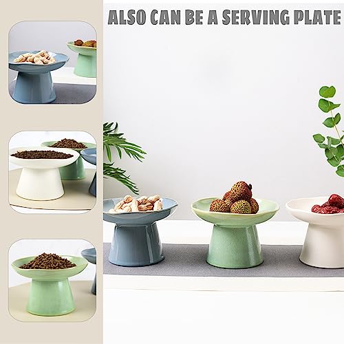 Wide Shallow 6.1" Raised Cat Bowls, Ceramic Elevated Food Bowl for Flat Faced Cats and Small Dogs, Porcelain Feeder Bowl, Stress Free, Protect Cat’s Spine, Green - color: Green-Shallow