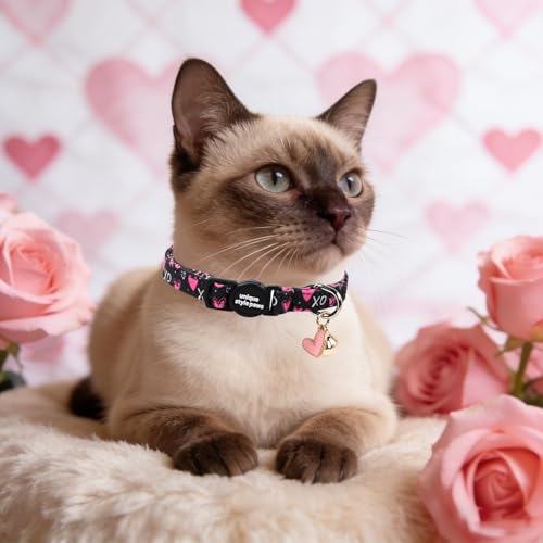 Unique style paws 2 Pack Valentine Kitten Collar Breakaway with Bell&Pendant, Adjustable Safety BlackBerry Pink Love Heart Cat Cotton Collar for Girl Boy Cat and Small Pet - color: Blackberry Pink Heart