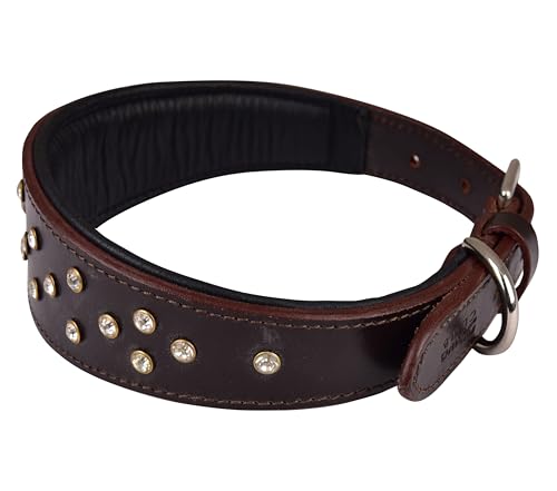Genuine Leather ‘Cupola’ Series Dog Collar | Rhinestone | Soft, Cushion Padding, Handmade | Best for Medium, Large, XL Breeds (XL (Neck Size 22.5"-25.5"),Cherry - Silver Crystal Stones) - color: Cherry - Silver Crystal Stones, size: XL (Neck Size 22.5"-25